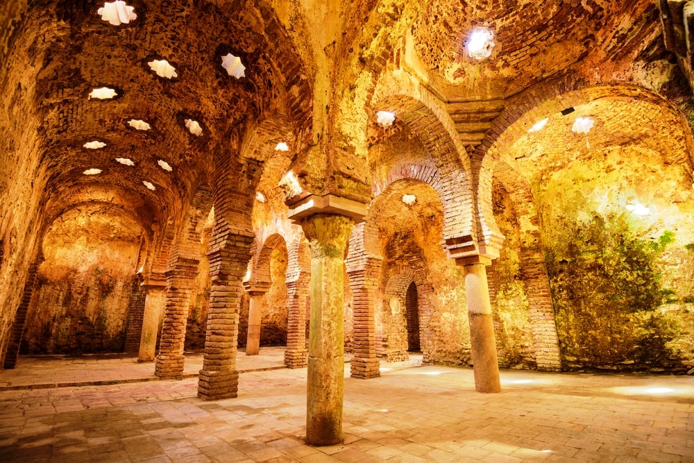 RONDA, SPAIN - OCTOBER 5, 2014: The Arab Public Baths dating from the 11th-12th Centuries. They are considered some of the best preserved baths of their kind on the Iberian Peninsula.