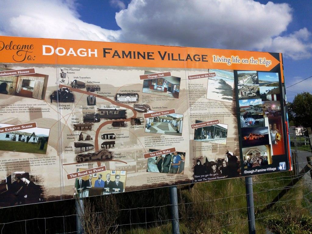 A sign for the Doagh Famine Village in County Donegal Ireland