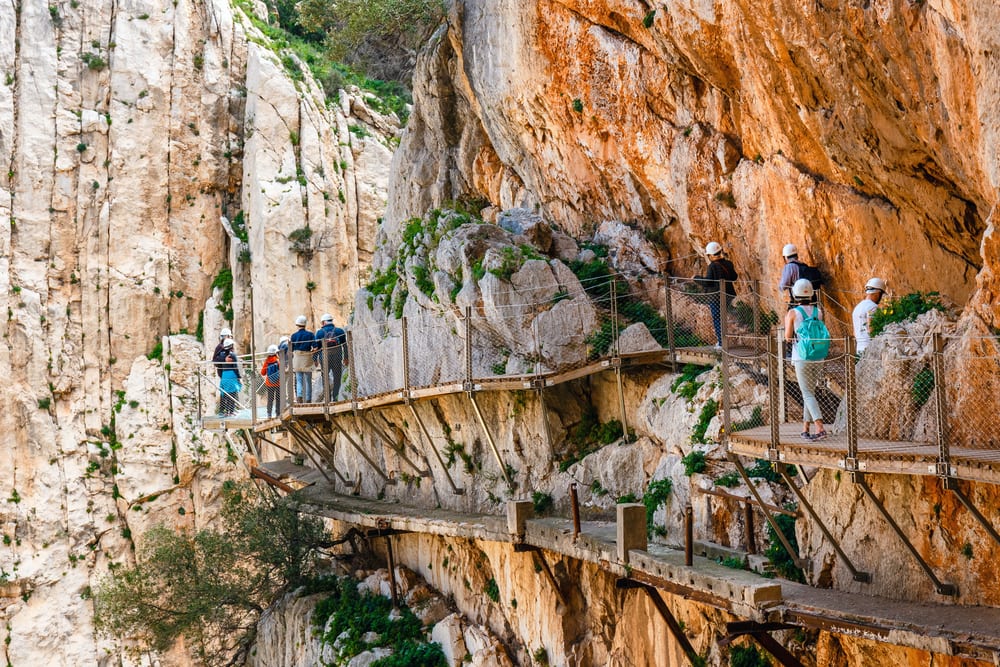 Royal Trail also known as El Caminito Del Rey - mountain path along steep cliffs in gorge Chorro, Andalusia, Spain