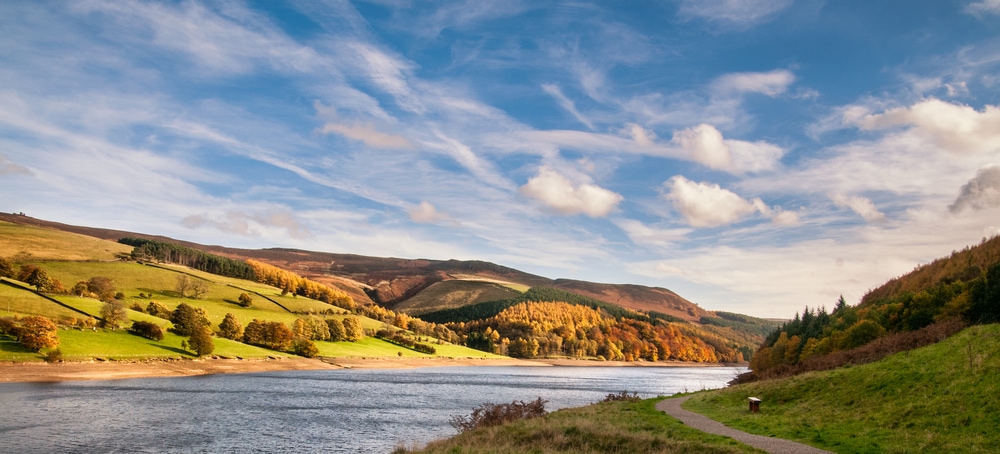 Panoramic view of  Derwent Valley Peak District National Park midlands england uk