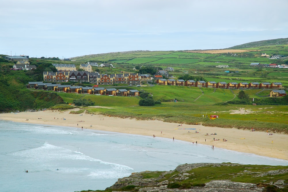 Beautiful view on beach and houses on Bantry Bay in Ireland, County Cork