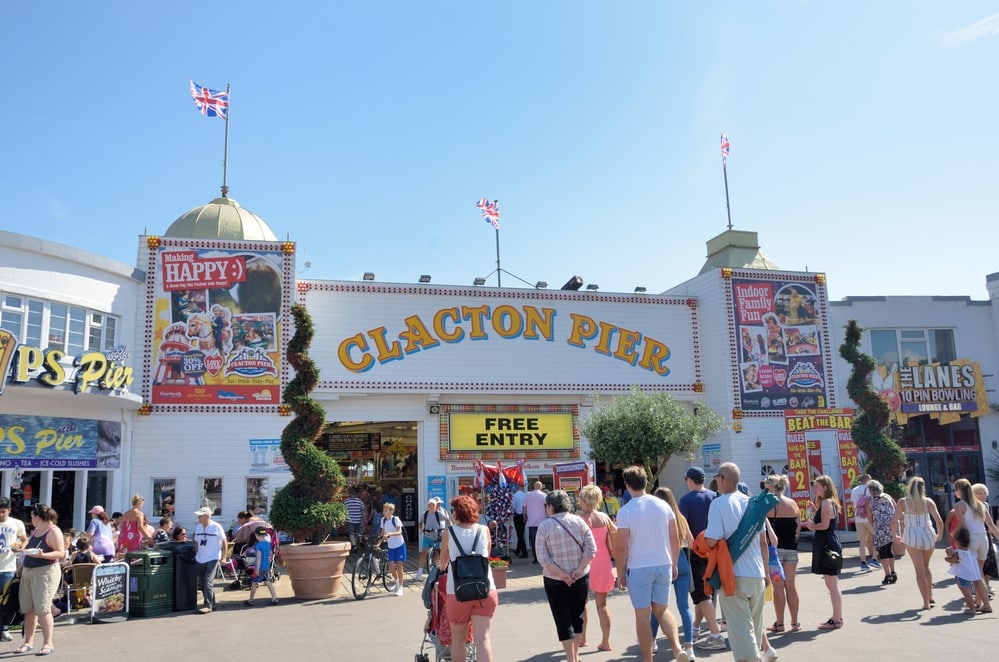 Clacton on Sea , United Kingdom - August 26, 2016: Crowds outside Clacton Pier