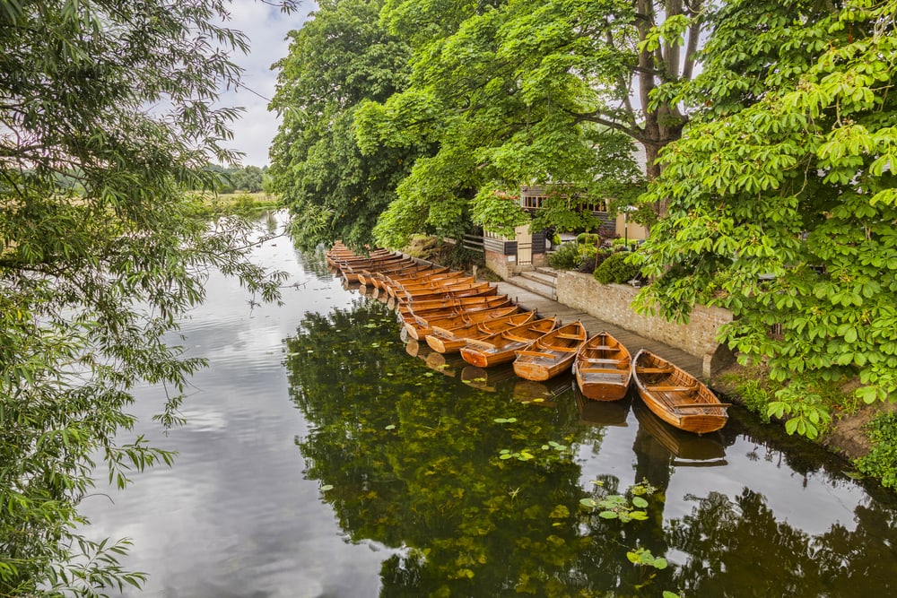 Boats on the River Stour at Dedham, Essex, England, in Constable Country.