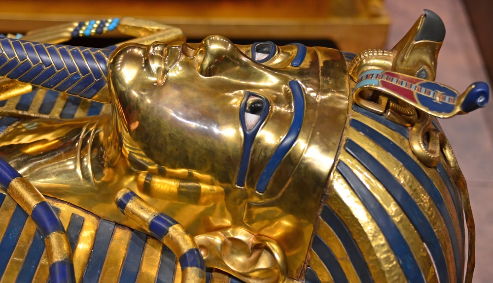 Ancient egyptian gold sarcophagus of Tutankhamen at the Tutankhamun exhibition  
