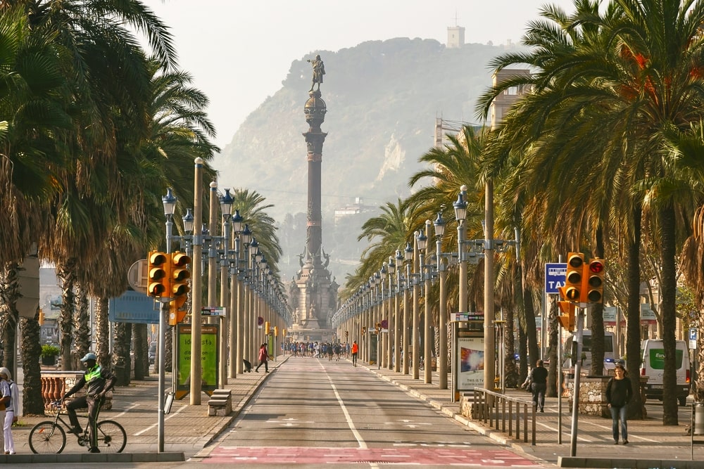 Columbus Monument at the waterfront in Barcelona, Catalonia, Spain.