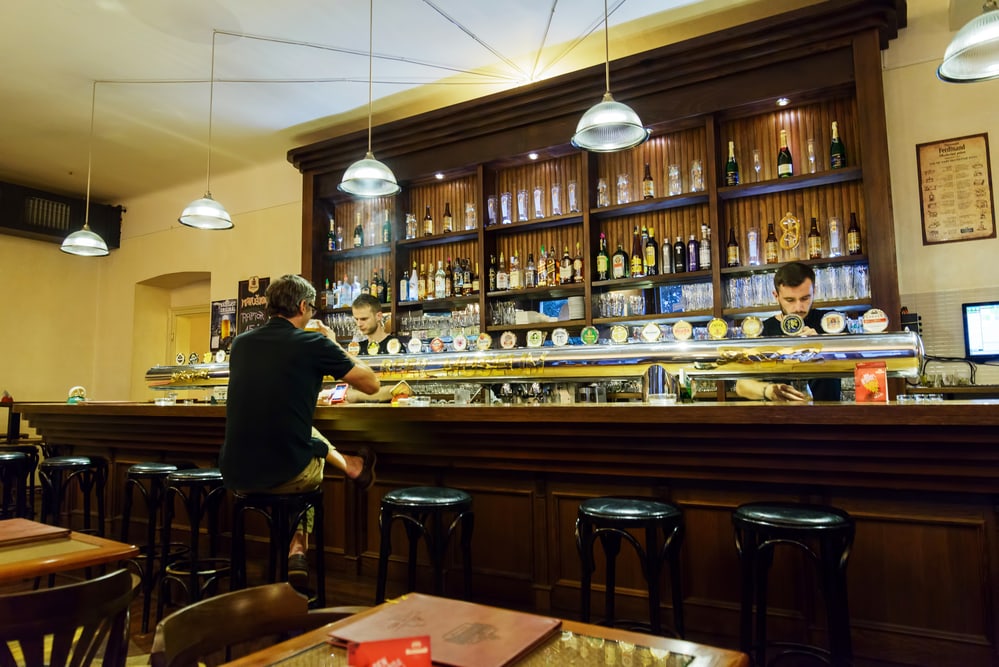 Bar in the Prague beer museum. Prague is the Capital city of beer and pubs. Czech Republic is a one of the most popular tourist destinations in Europe.