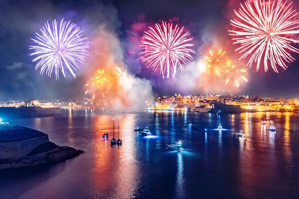Festival of fireworks in Valletta, Malta. 