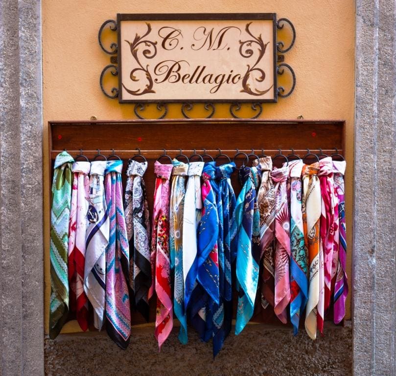 Silk scarves for sale in Bellagio, Como Lake, Italy