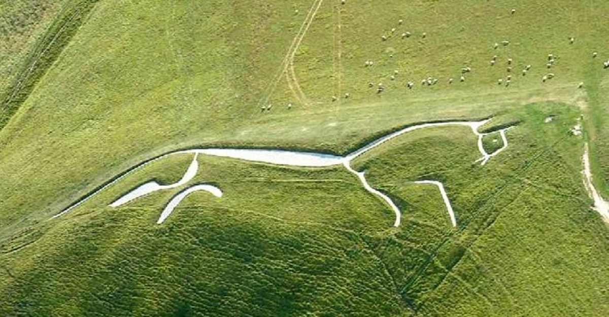 The Uffington White chalk horse figure on the hills