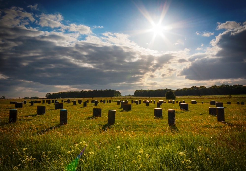 Woodhenge in Wiltshire under a blue sky