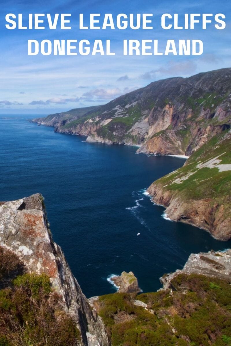 Scenic view of the Slieve League cliffs along the coastline in Donegal, Ireland.
