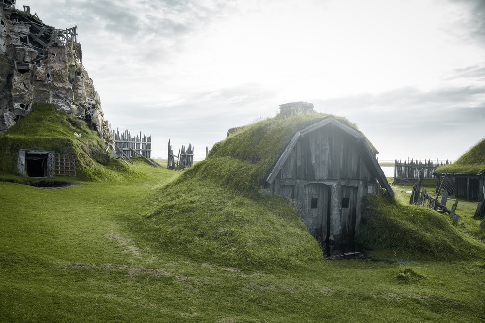 Viking Village near Vestrahorn mountain at Stokksnes headland coast in East Iceland