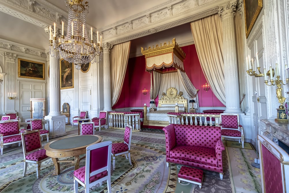 Versailles, France -Bedroom inside The great Trianon Palace (Grand Trianon) situated in the northwestern part of the Domain of Versailles. Was the residence of Queen Marie Antoinette