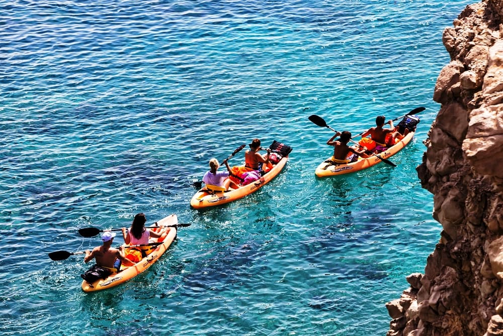 Tourists kayaking at Paros Cyclades, Greece