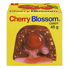 A box of cherry blossom candy on a white background in Canada.
