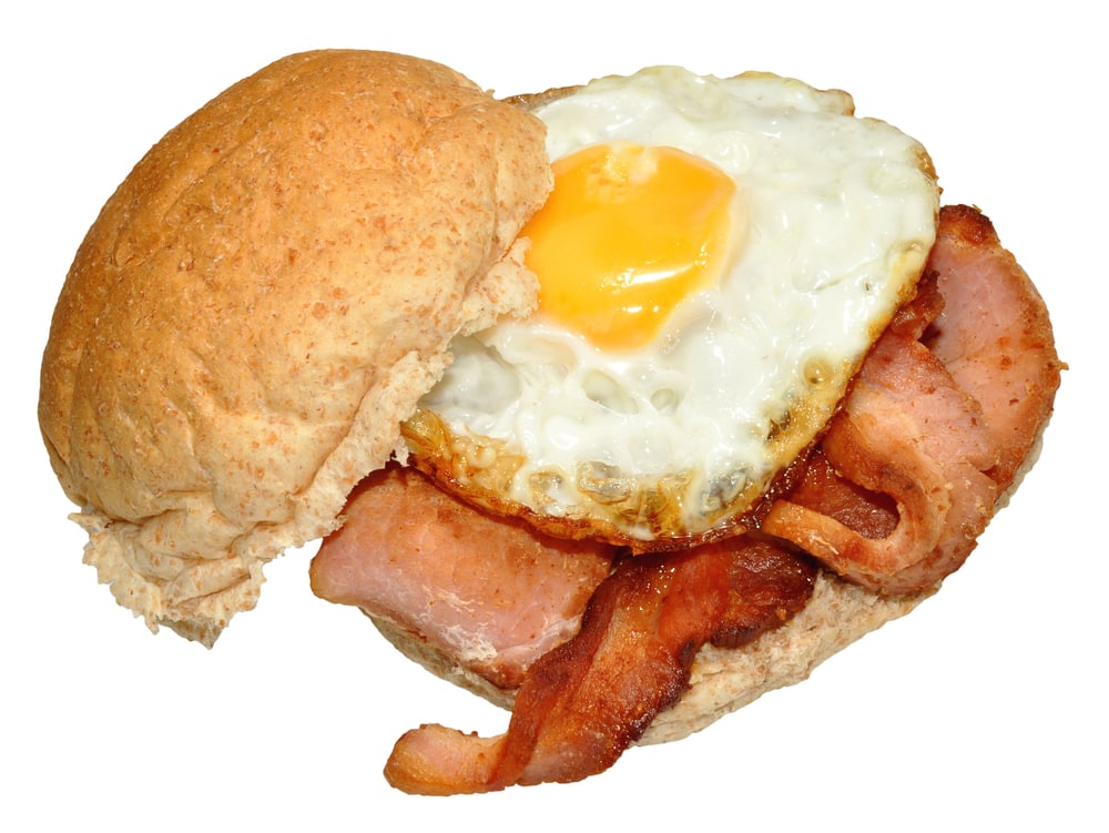 A traditional Irish sandwich with bacon and an egg on it. An Ulster Fry Bap is a large crusty bun stuffed with eggs, bacon, sausage, black pudding, mushrooms, and sometimes tomatoes and baked beans.