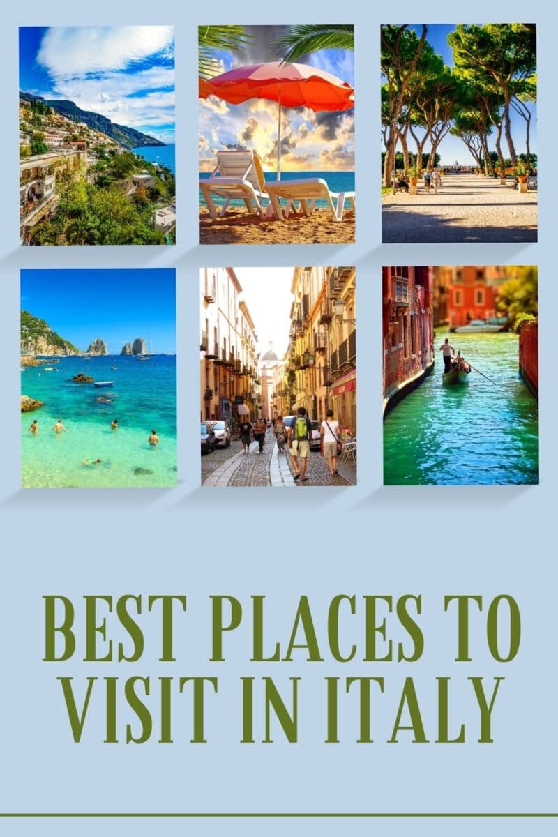 A collage of images featuring the best places to visit in Italy.