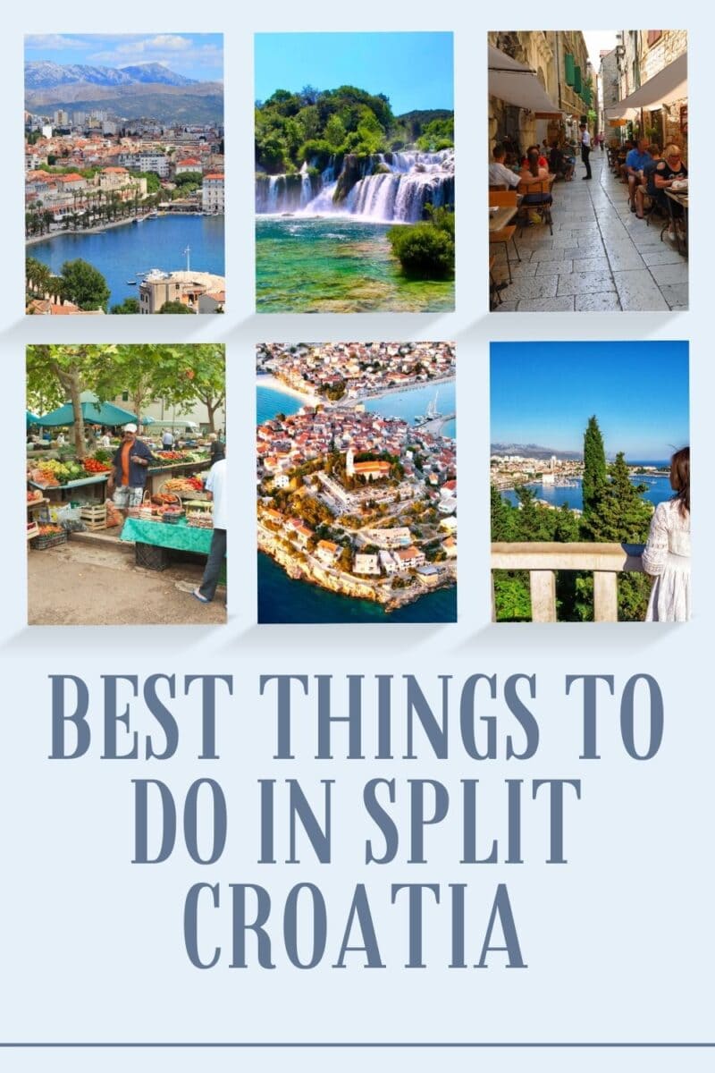 Collage of tourist attractions in Split, Croatia with text "things to do in Split Croatia".