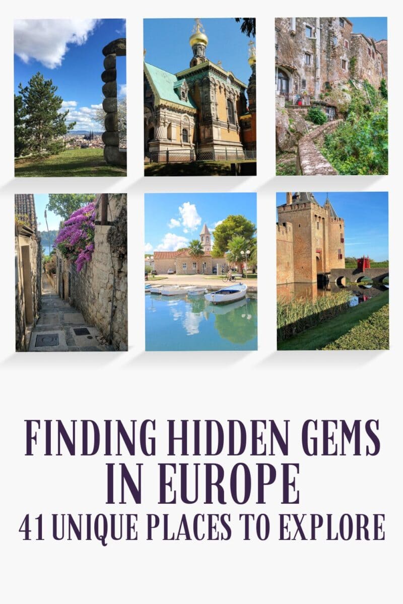 A collage of European travel destinations with the title "discovering hidden gems in Europe - 41 unique places to explore".
