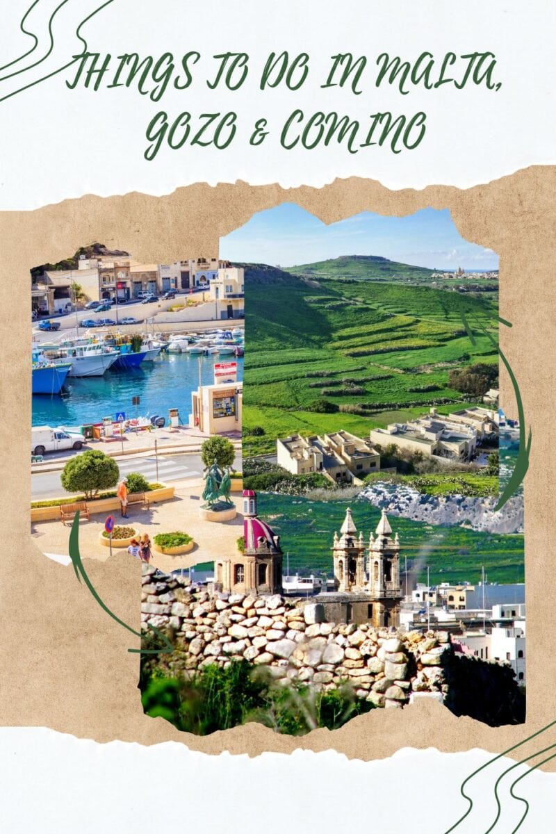 A collage featuring things to do in Malta, including scenic locations and attractions in Gozo and Comino.