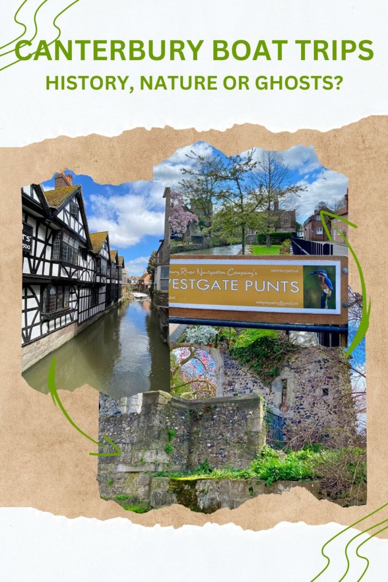 Promotional collage for Canterbury boat trips featuring various scenic views and the Westgate punts sign.