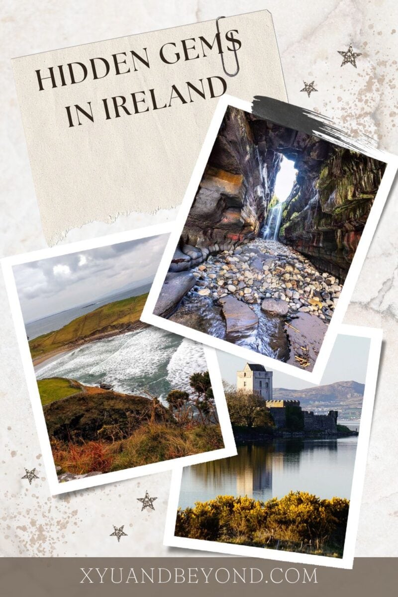 A collage showcasing hidden gems in Ireland with scenic landscapes and ancient architecture.