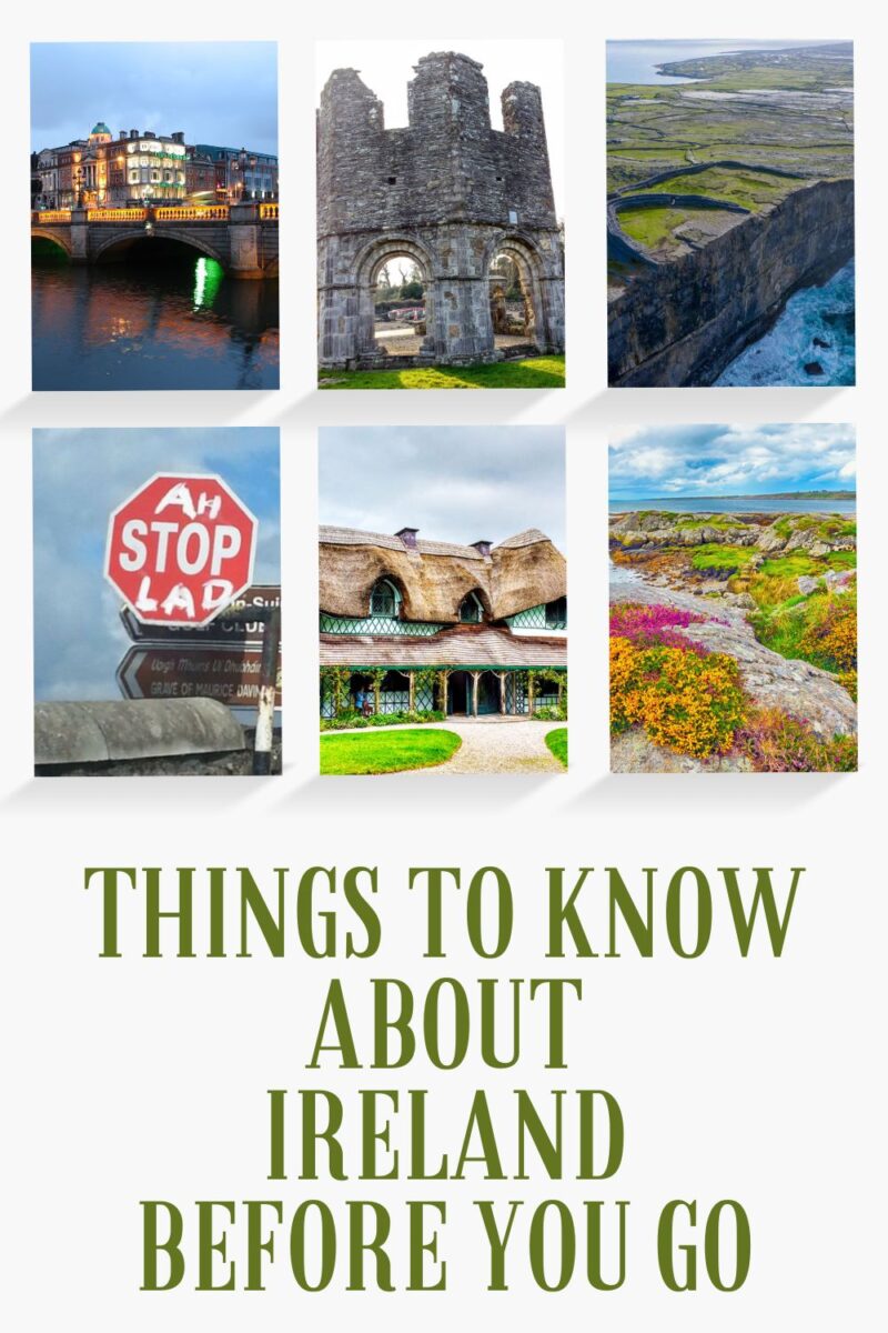 Collage of irish landmarks and cultural elements with the title 'Irish things to know about Ireland before you go'.