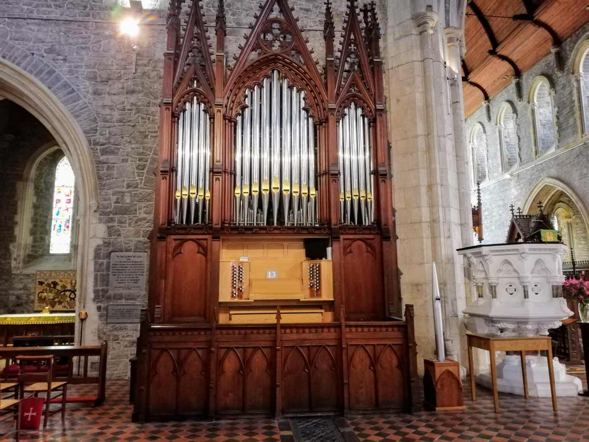 The carved organ masterpiece in St Canice's cathedral known as the Bevington Organ