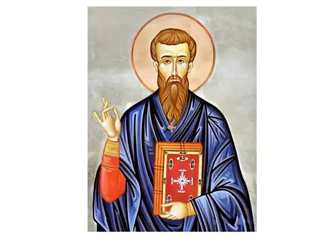 Illuminated manuscript image of Saint Canice
