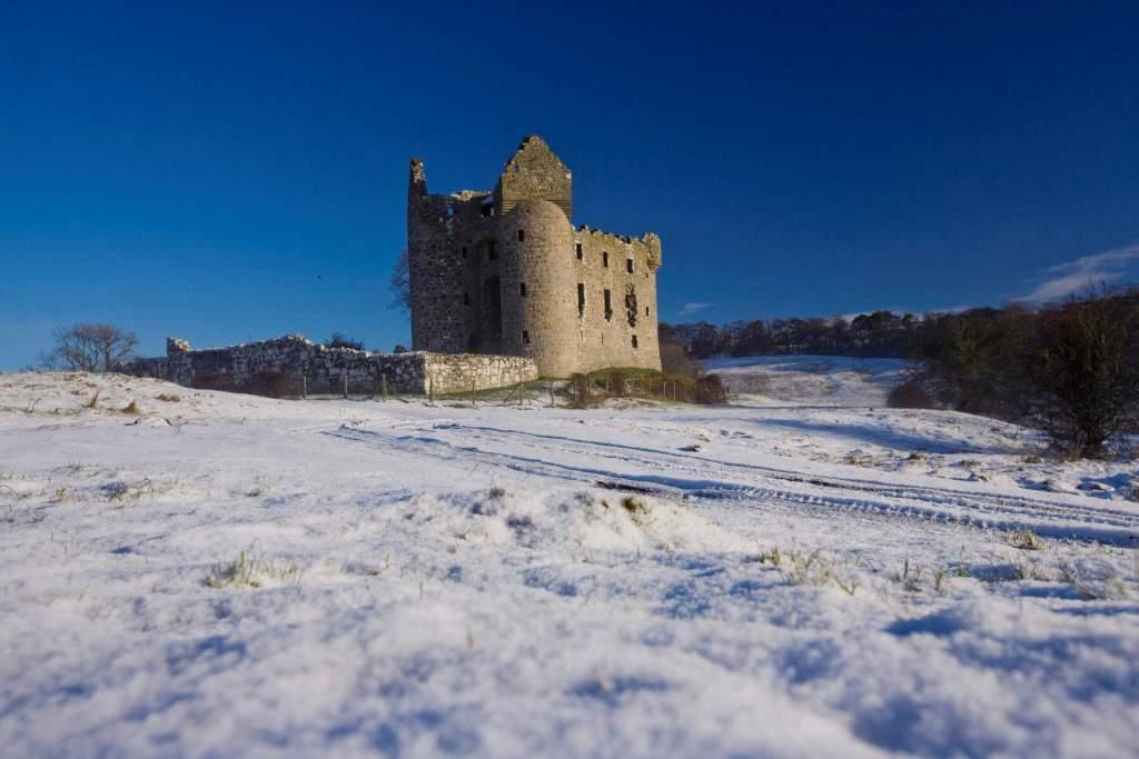 Horses grazing in front of Monea Castle