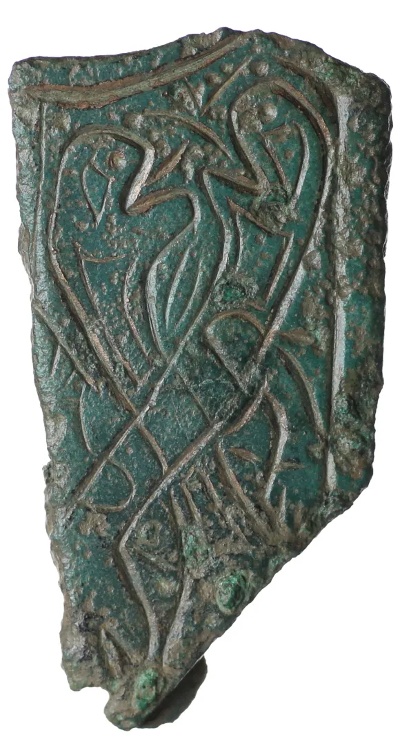 fragment of scrap lead bearing an image of Fenrir viking