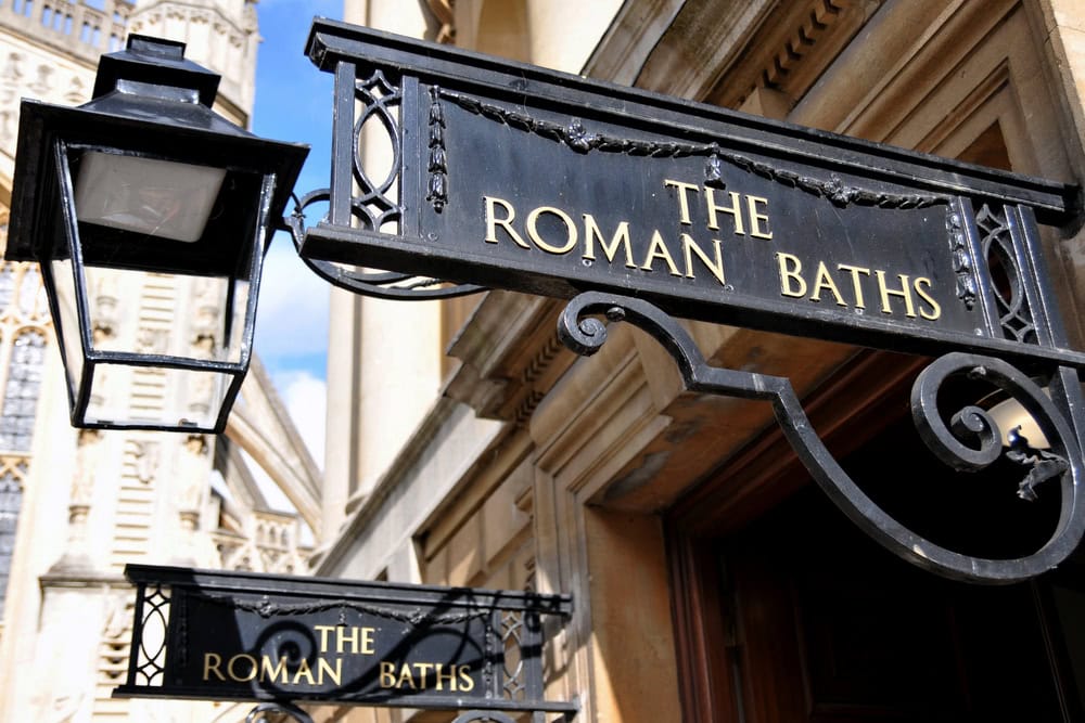 Entrance to the Historical Landmark Roman Baths in the City of Bath in Somerset England