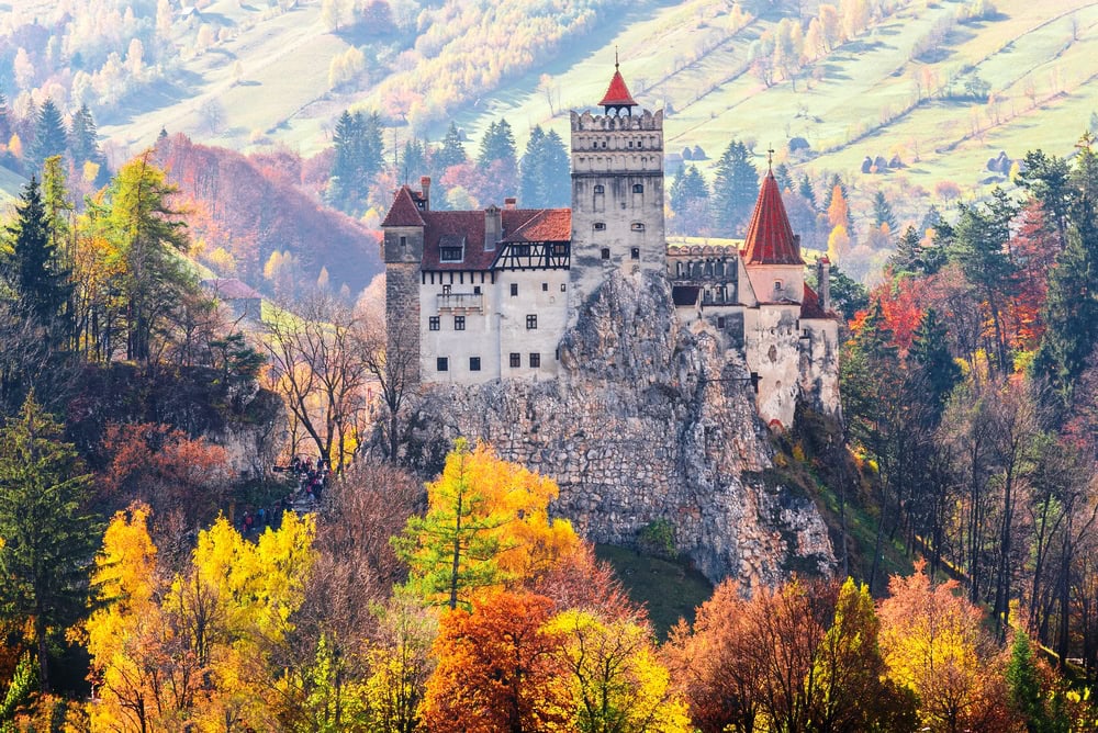 Bran castle in autumn season, Brasov landmark, Transylvania, Romania