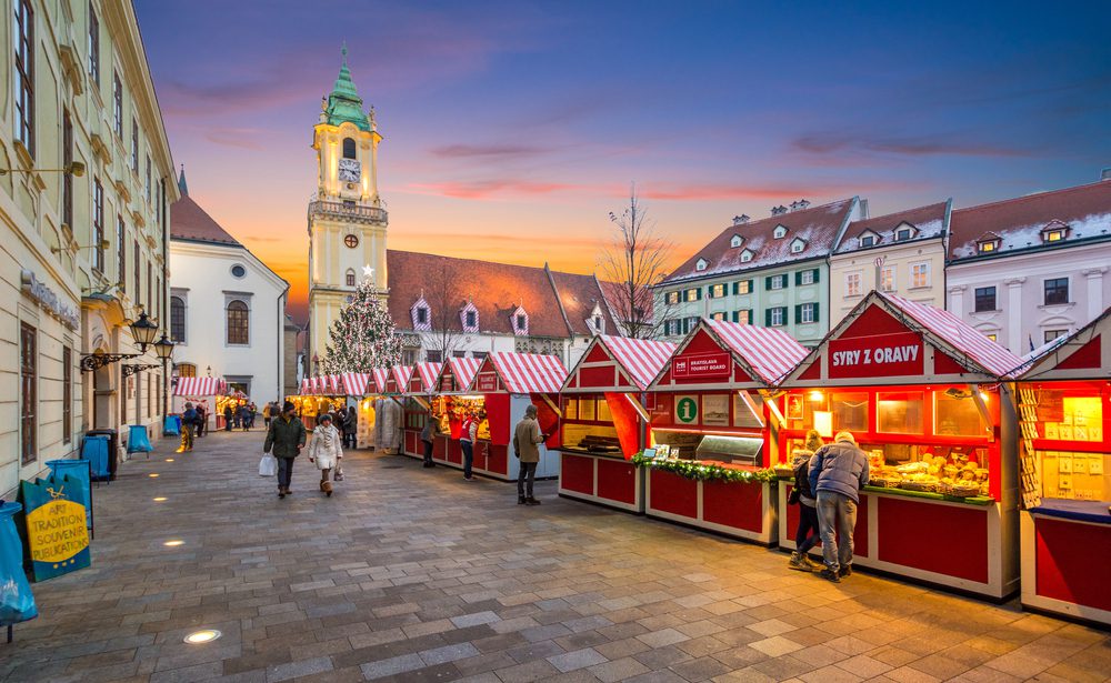 Bratislava Christmas Market at nightfall
