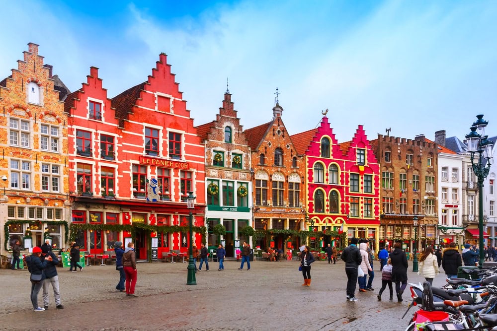 Christmas Grote Markt square of Brugge, Belgium.