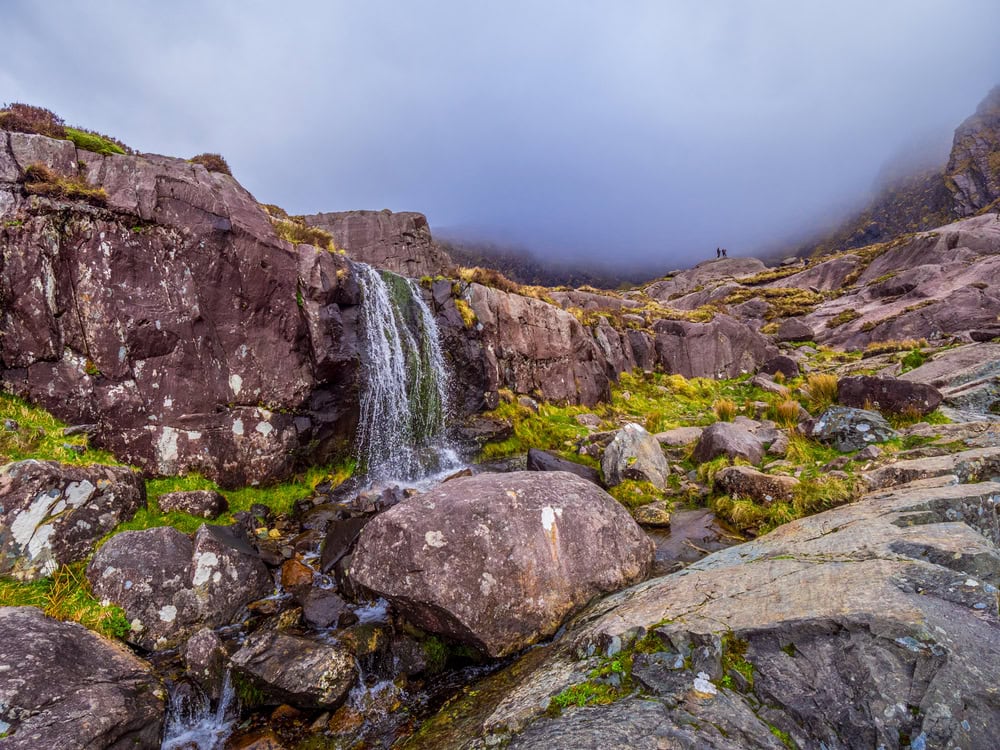 The Connor Pass Waterfall - popular landmark on Dingle Peninsula Ireland. Things to do in Kerry Ireland