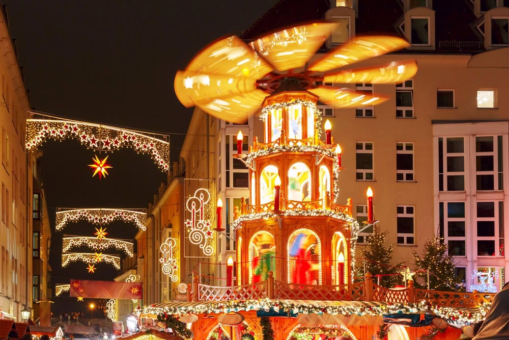 Christmas street at night in Dresden, Germany