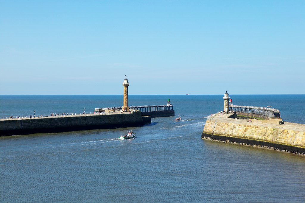 HARBOUR AT WHITBY FISHING VILLAGE YORKSHIRE ENGLAND
