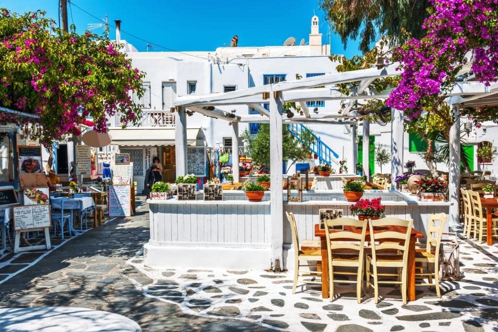 Greek tavern al fresco in Mykonos