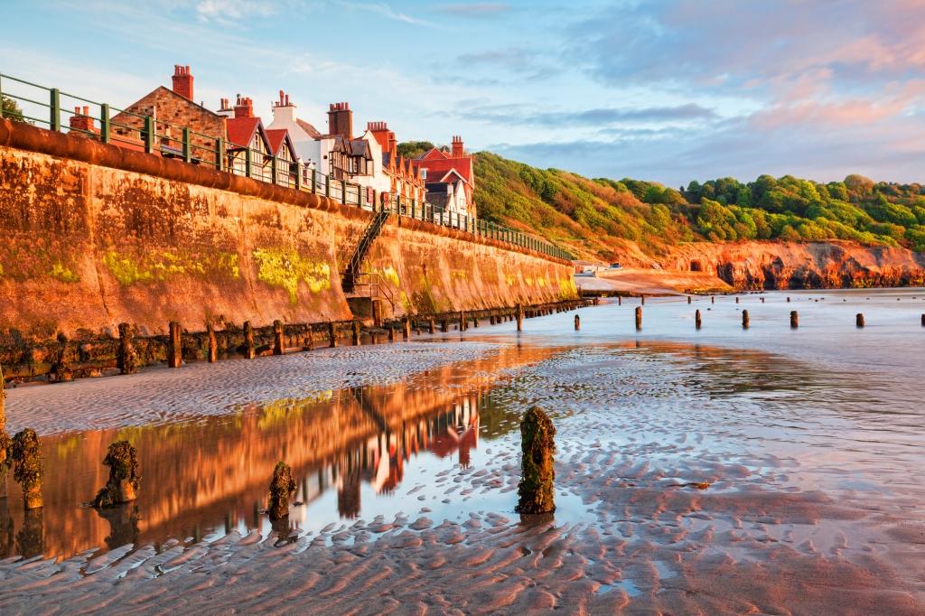 Sandsend Beach, Whitby, North Yorkshire, England, UK, early on a sunny spring morning