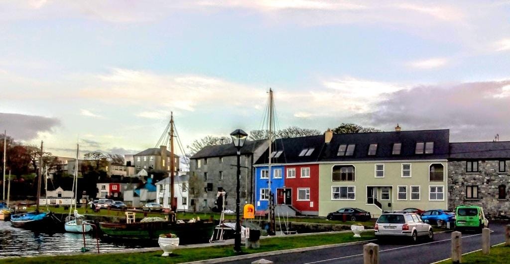 Kinvarra Town colorful houses sit on the harbour