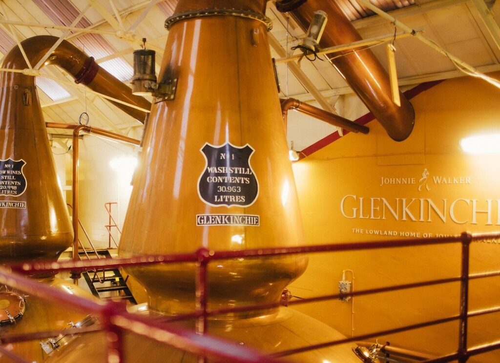 Glenkinchie Distillery the copper distillery vats at the whiskey distillery
