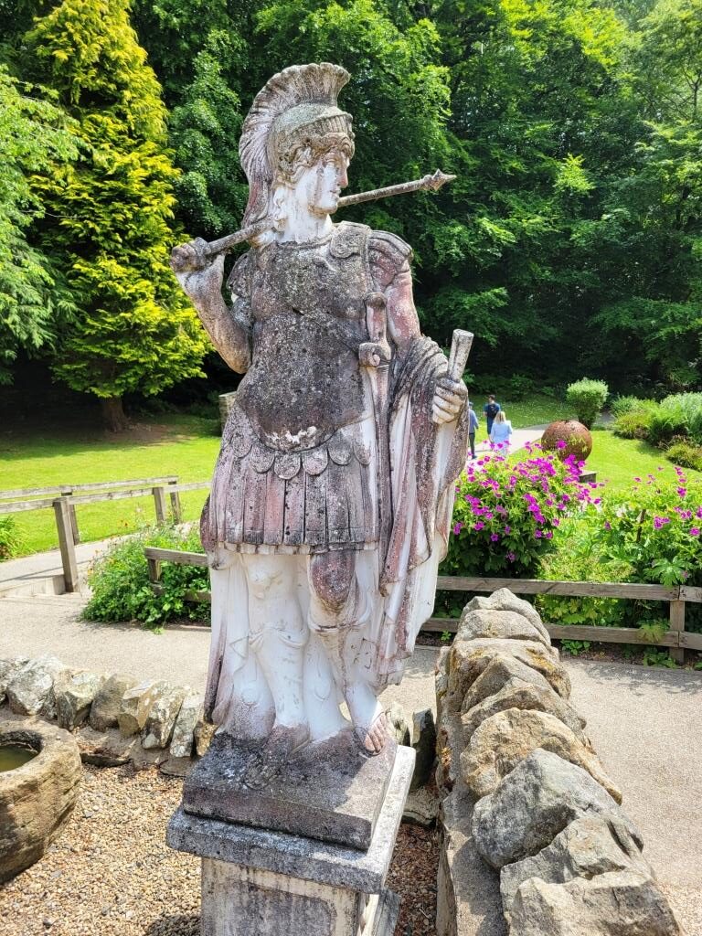 Roman soldier statue in gardens at Vindolanda
