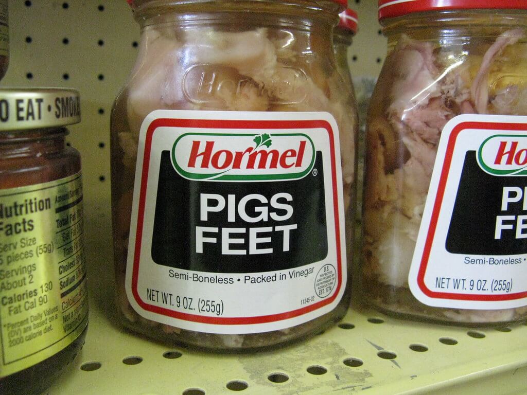 Jars of pickled pigs feet
