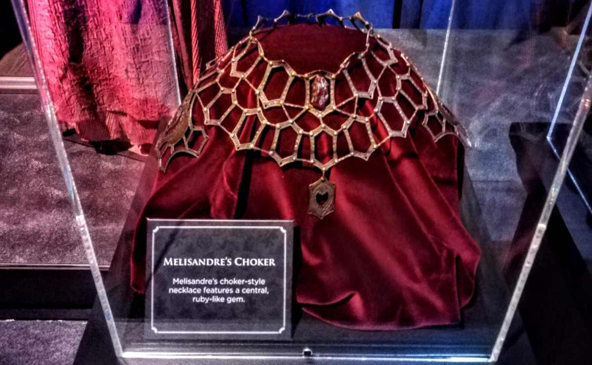 Melisandres choker from Game of Thrones on display at the Game of Thrones Studio Tour in Northern Ireland.