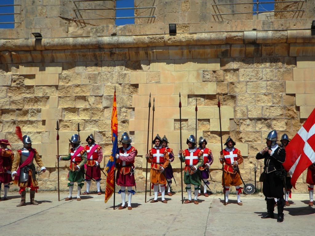 Costumed re-enactors in Malta in traditional Maltese guard uniforms