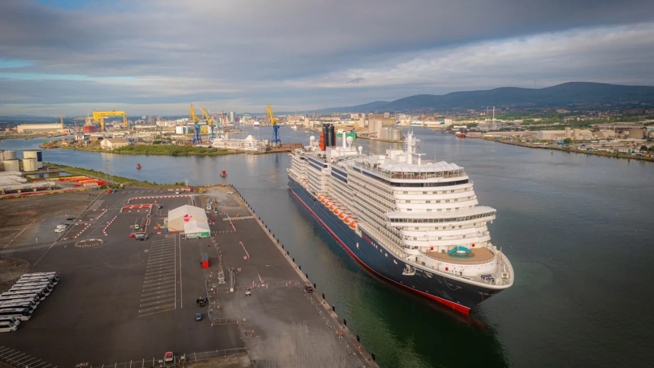 large cruise ship docking in Belfast Harbour