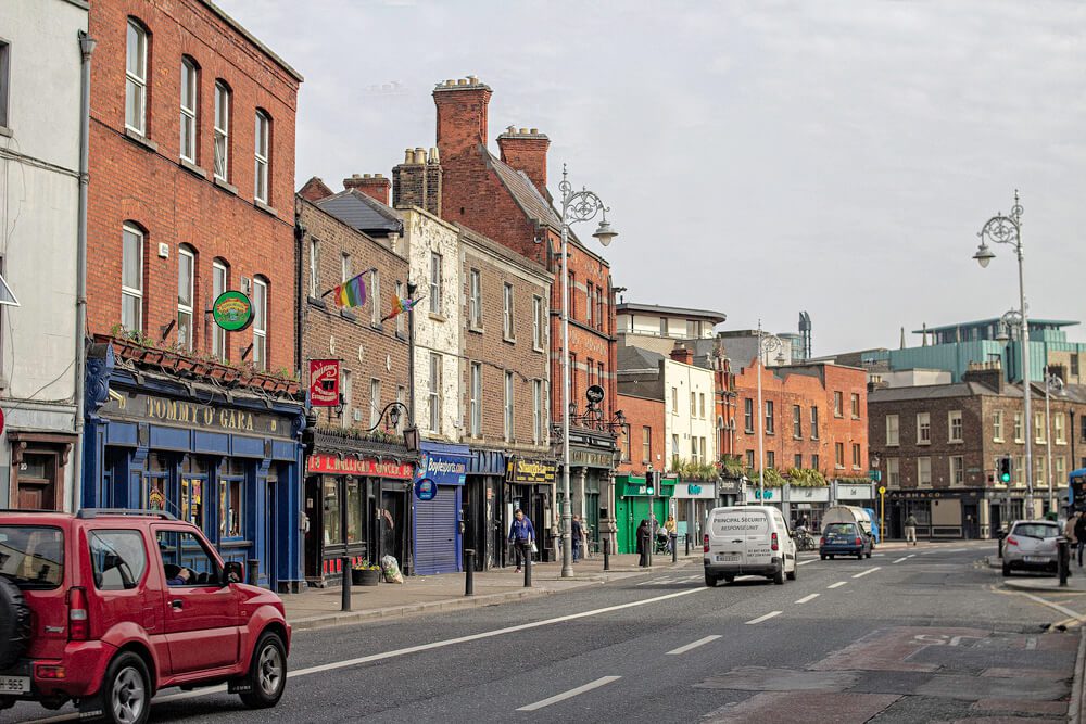 The main street in Stoneybatter, Dublin, Ireland., is a neighbourhood on the north side of Dublin and is a thriving community.