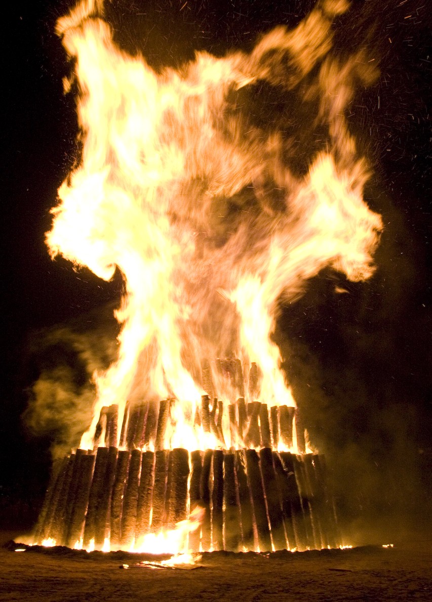 A large Eleventh Night bonfire burns brightly in Northern Ireland.