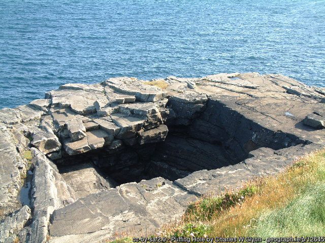 the Puffing Hole at Kilkee no water fountain at low tide